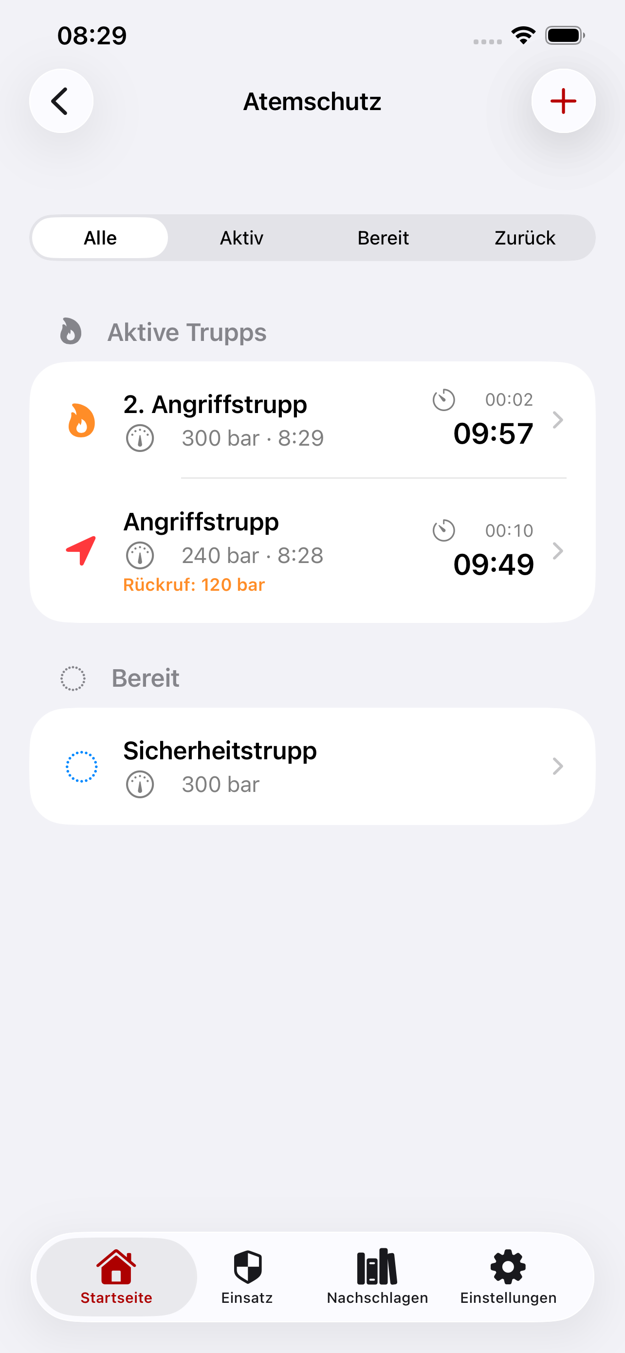 Atemschutzüberwachung mit Trupps und Timer